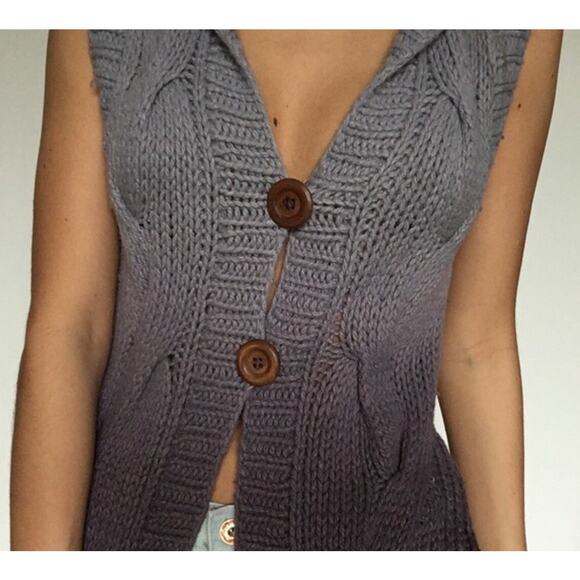 Free People Ombre Gradient Cable-Knit Hooded Cardigan Sweater Vest - Picture 3 of 16